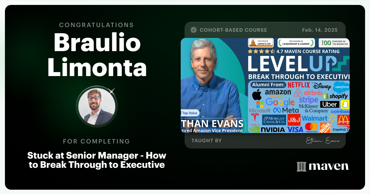 Certificate of Completion for Beyond Senior Manager - Break Through to Strategic Executive