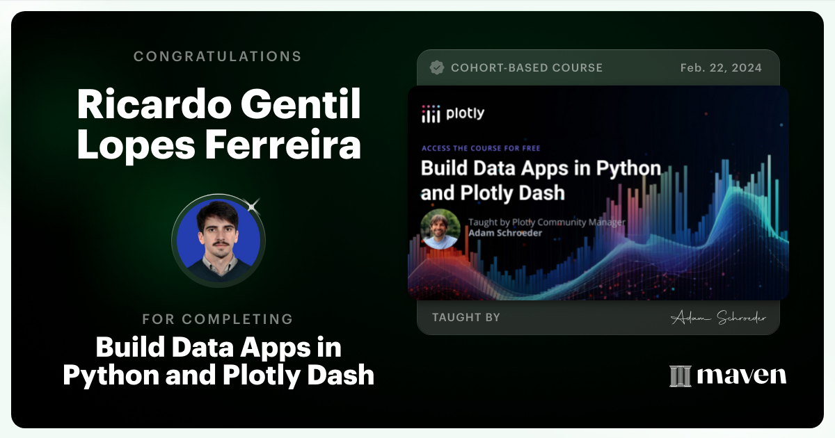 Certificate of Completion for Build Data Apps in Python and Plotly Dash