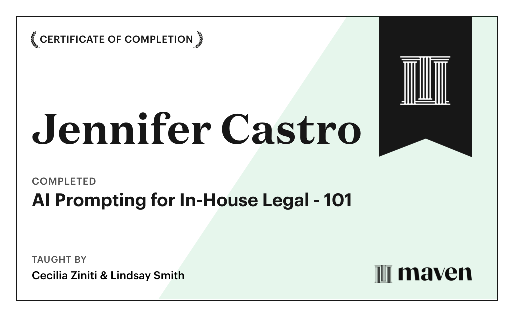 Certificate for AI Prompting for In-House Legal - 101