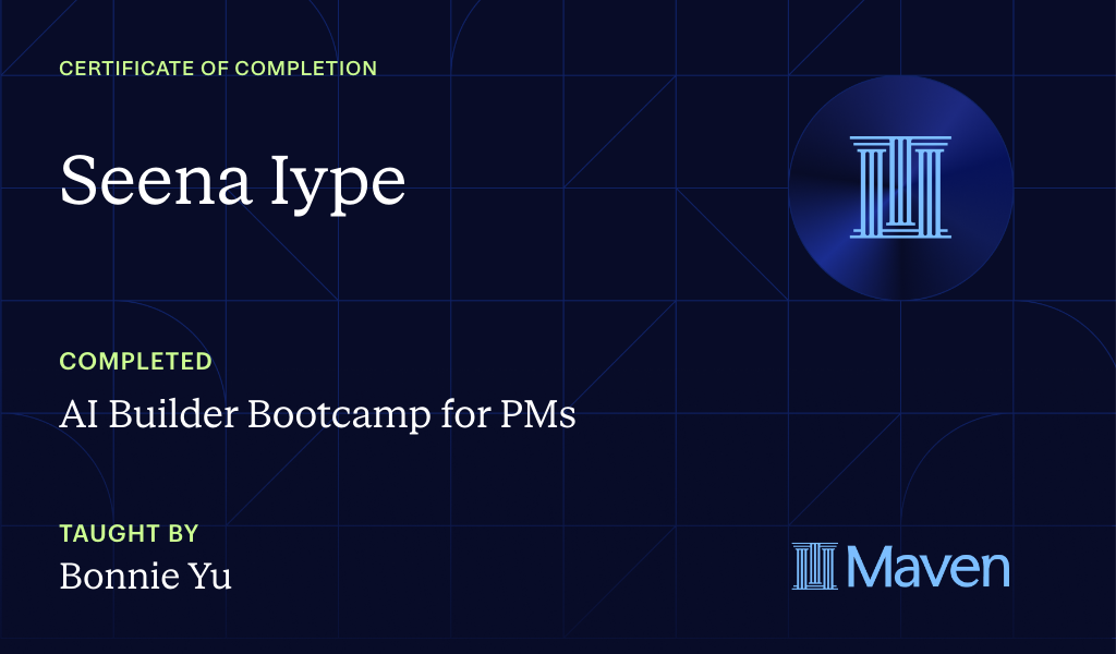 Certificate for AI Builder Bootcamp for PMs
