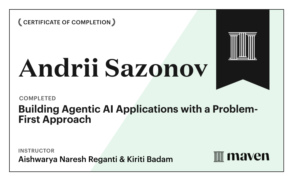 Certificate for Building Agentic AI Applications with a Problem-First Approach