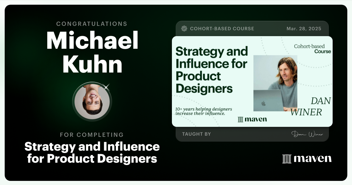 Certificate of Completion for Strategy and Influence for Product Designers