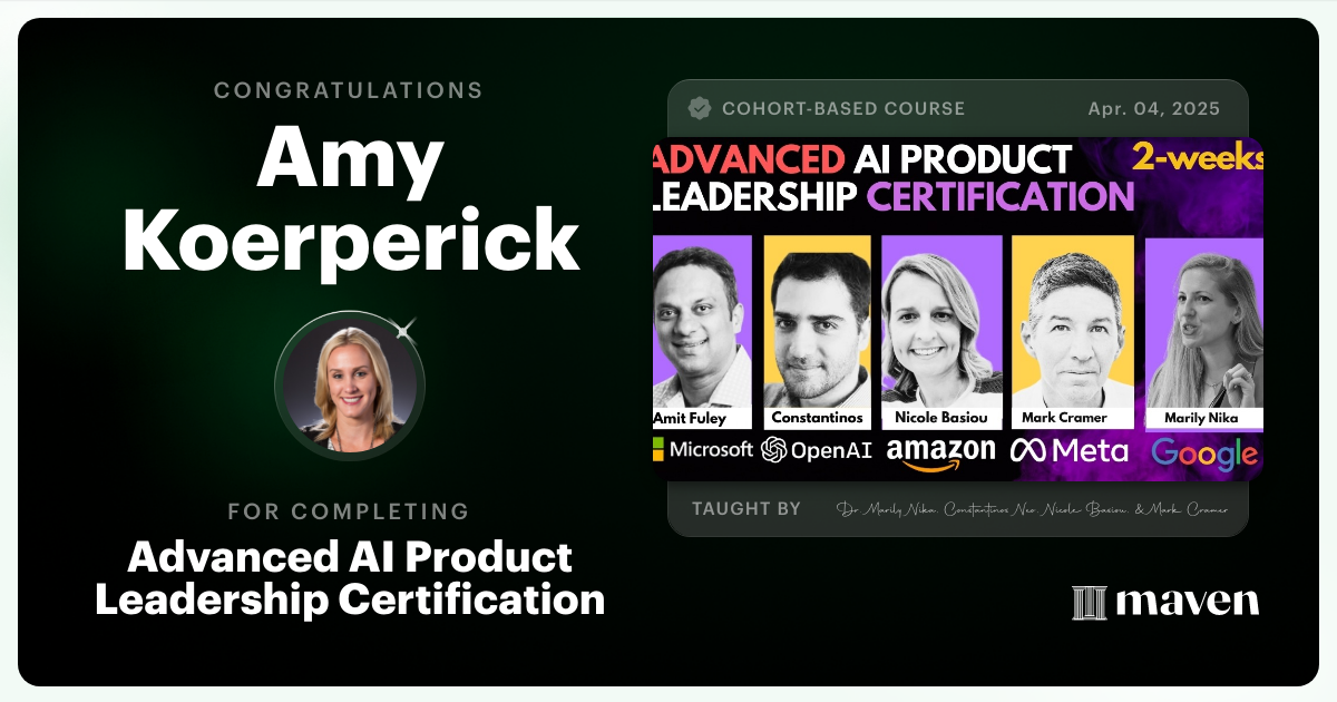 Certificate of Completion for Advanced AI Product Leadership Certification