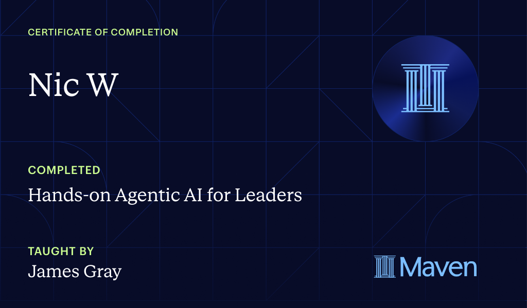 Certificate for Hands-on Agentic AI for Leaders