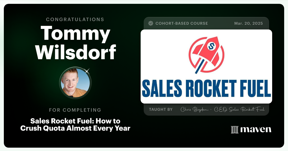 Certificate of Completion for Sales Rocket Fuel: How to Crush Quota Almost Every Year