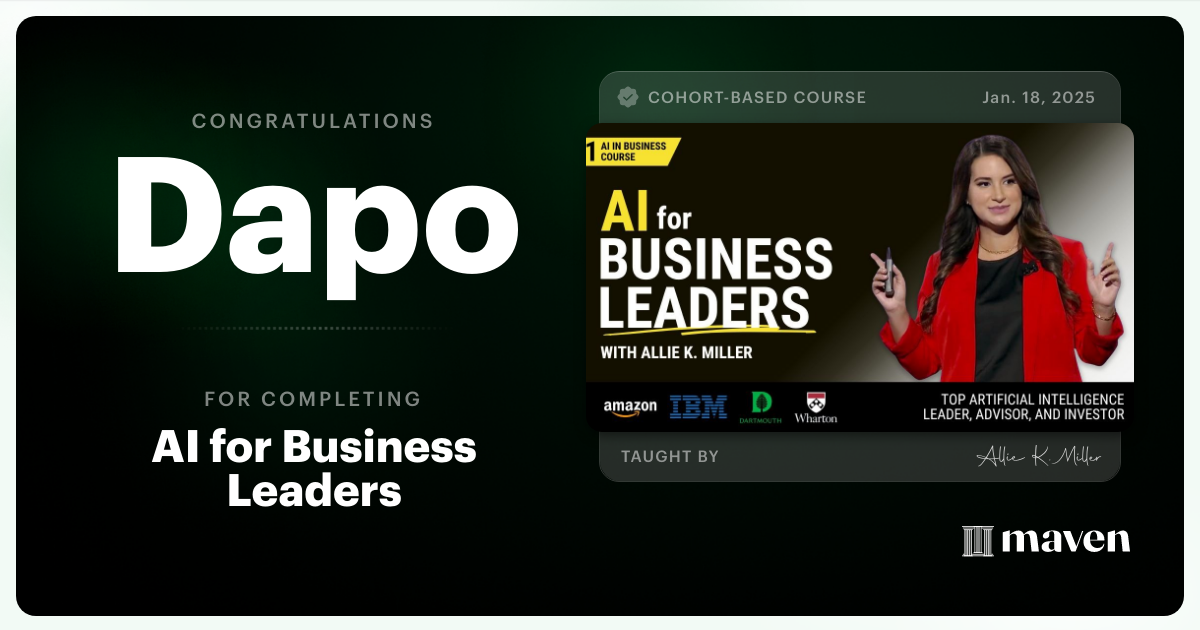 Certificate of Completion for AI for Business Leaders