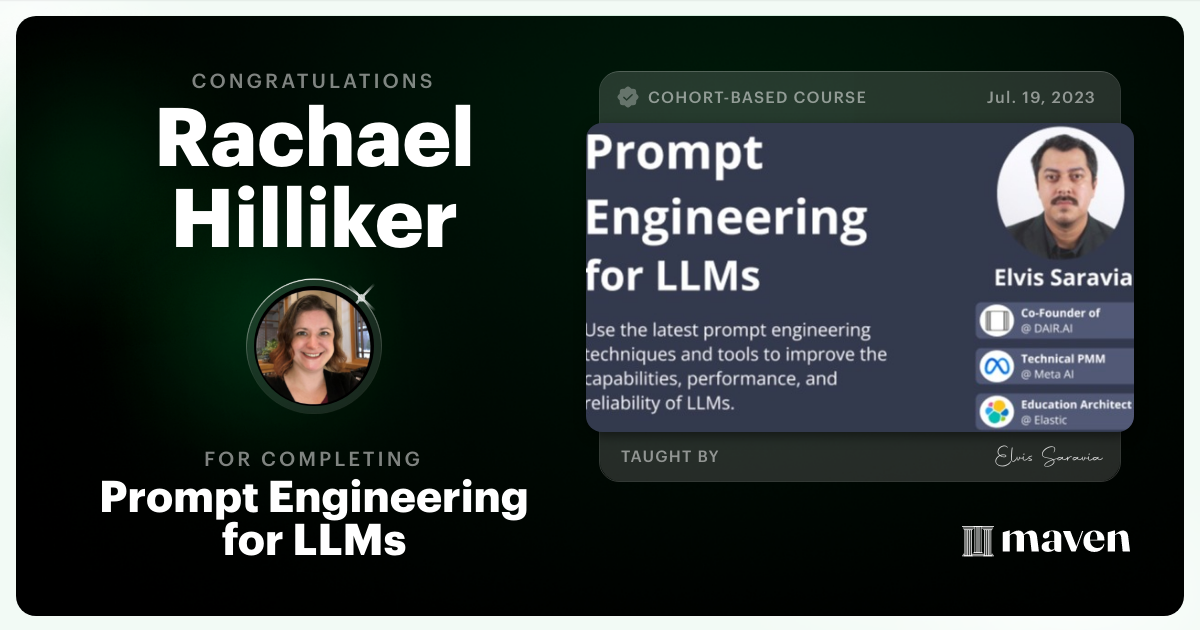 Certificate of Completion for Advanced Prompt Engineering for LLMs