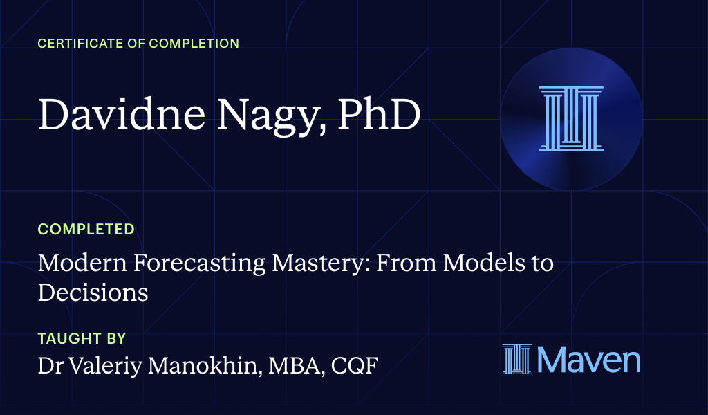 Certificate for Modern Forecasting Mastery: From Models to Decisions