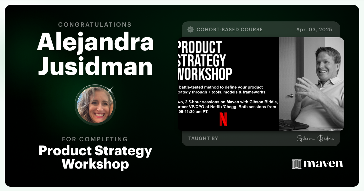 Certificate of Completion for Product Strategy Workshop