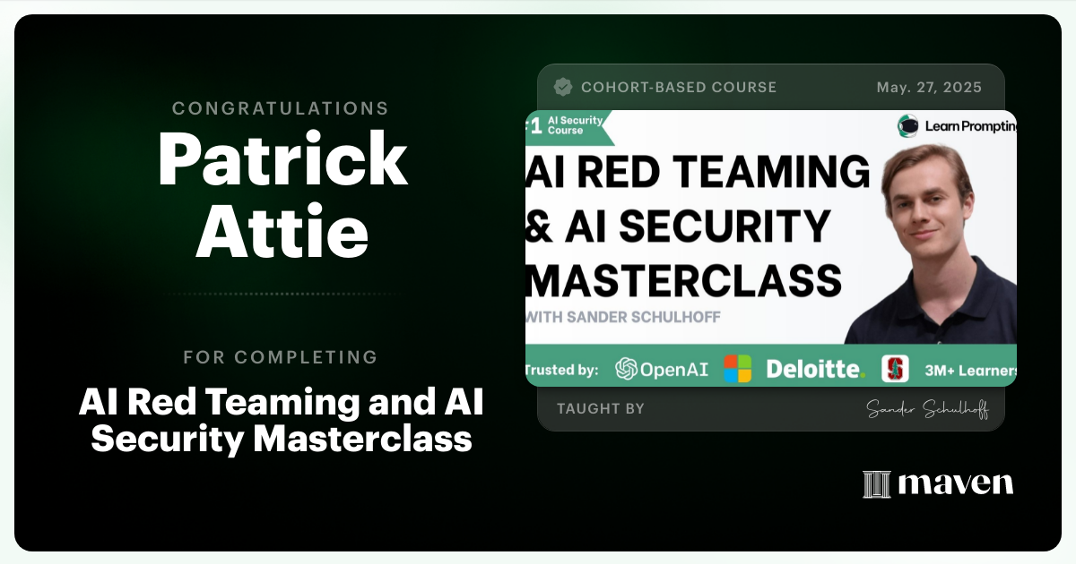 Certificate of Completion for AI Red Teaming & AI Security Masterclass