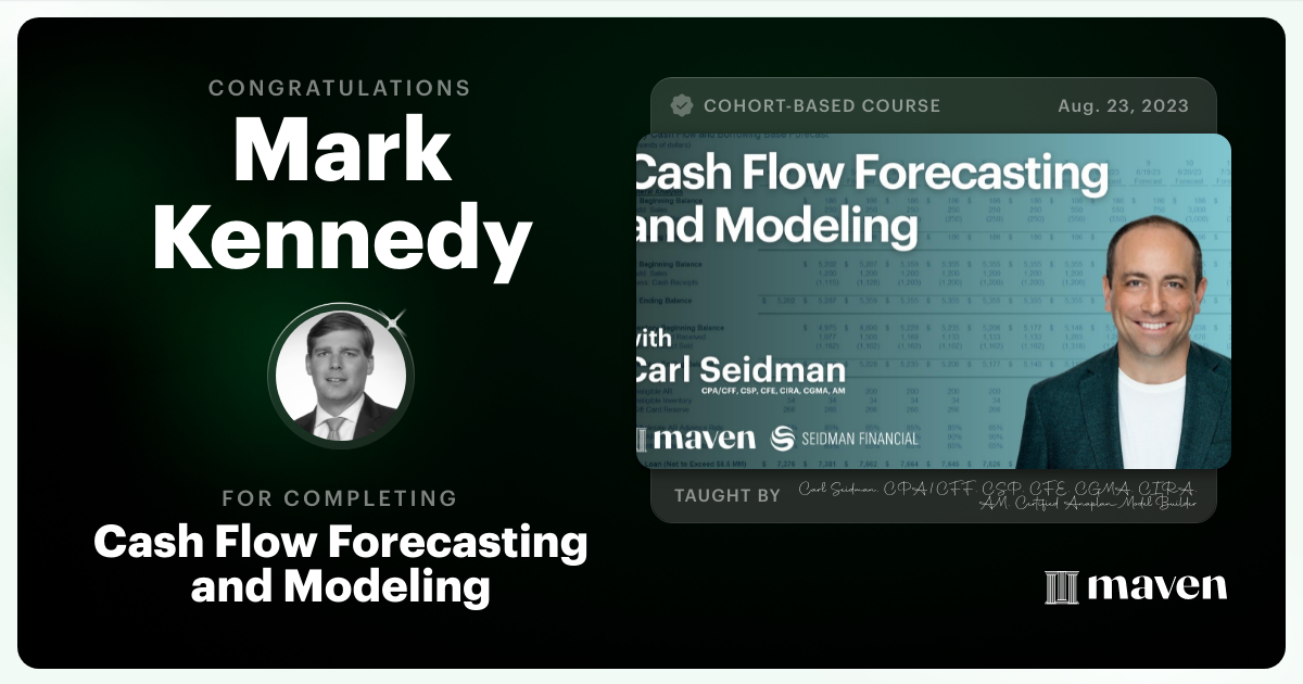 Certificate of Completion for Cash Flow Forecasting and Modeling - Level 1