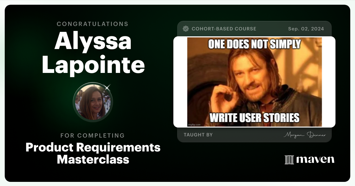Certificate of Completion for AI-Enabled Product Requirements Masterclass