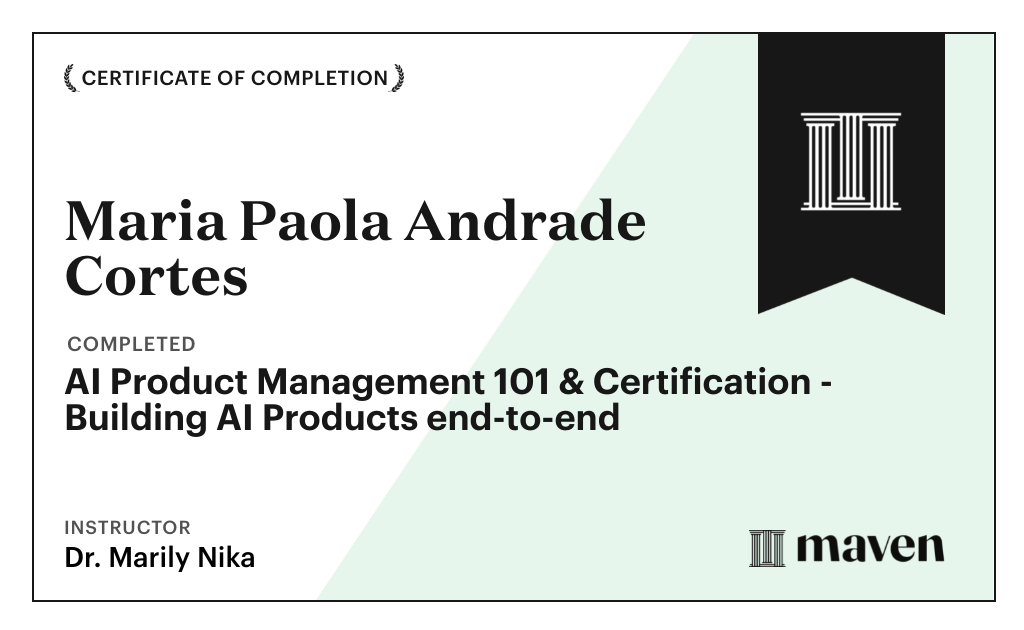 Certificate for AI Product Management 101 & Certification - Building AI Products end-to-end