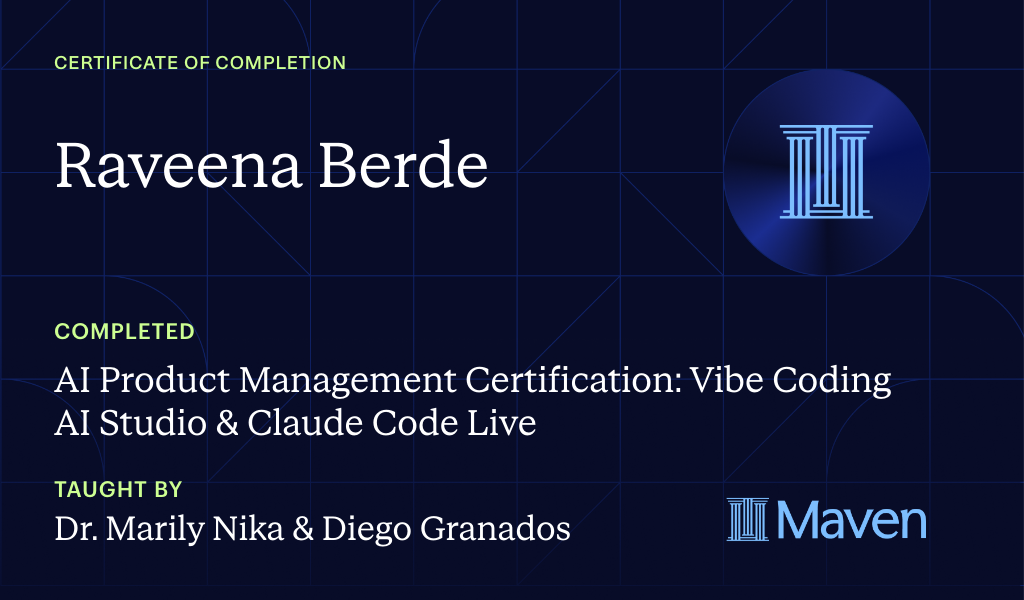 Certificate for AI Product Management Certification: Vibe Coding AI Studio & Claude Code Live