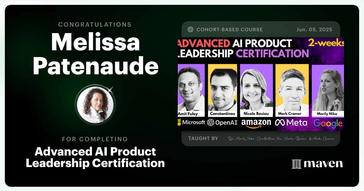 Certificate of Completion for Advanced AI Product Leadership Certification