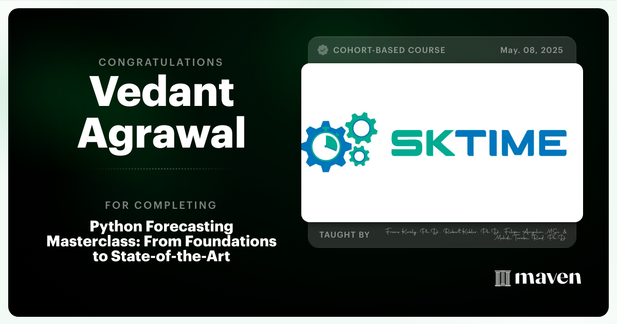 Certificate of Completion for Python Forecasting Masterclass: From Foundations to State-of-the-Art