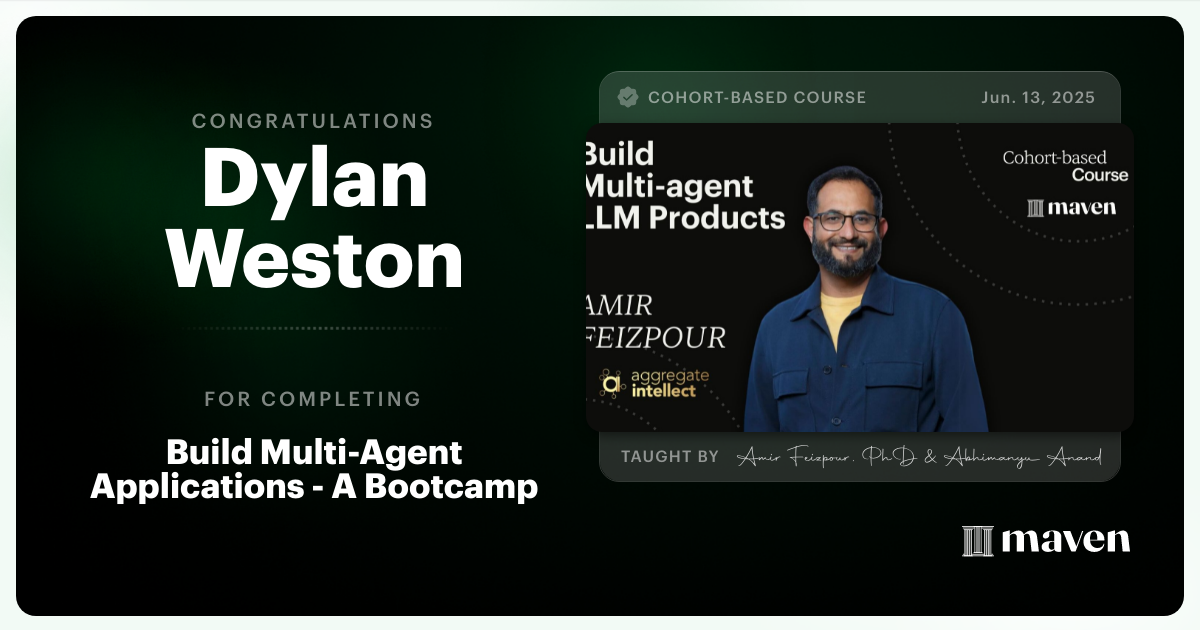 Certificate of Completion for AI Agents for Pragmatic Builders - Claude Code, LangGraph, n8n