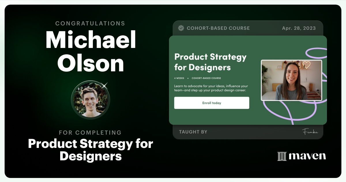 Certificate of Completion for Product Strategy for Designers