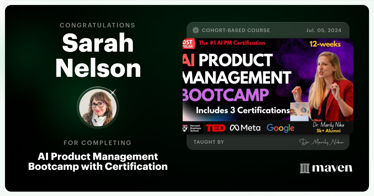 Certificate of Completion for AI Product Management Bootcamp & Certification by AI Product Academy