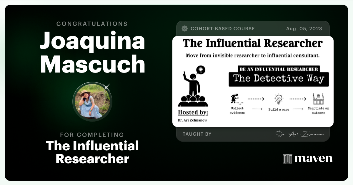 Certificate of Completion for Influential Research: How to Influence Product Decisions with Research