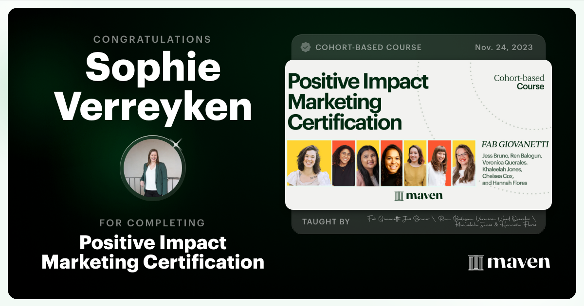 Certificate of Completion for Positive Impact Marketing Certification