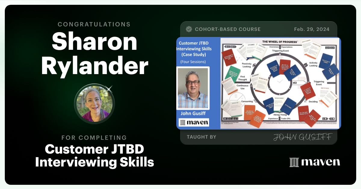 Certificate of Completion for Customer JTBD Interviewing Skills