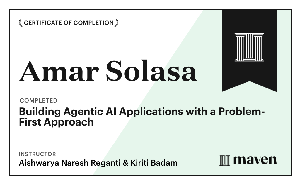 Certificate for Building Agentic AI Applications with a Problem-First Approach