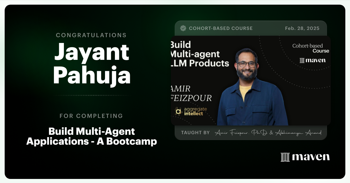 Certificate of Completion for AI Agents for Pragmatic Builders - Claude Code, LangGraph, n8n