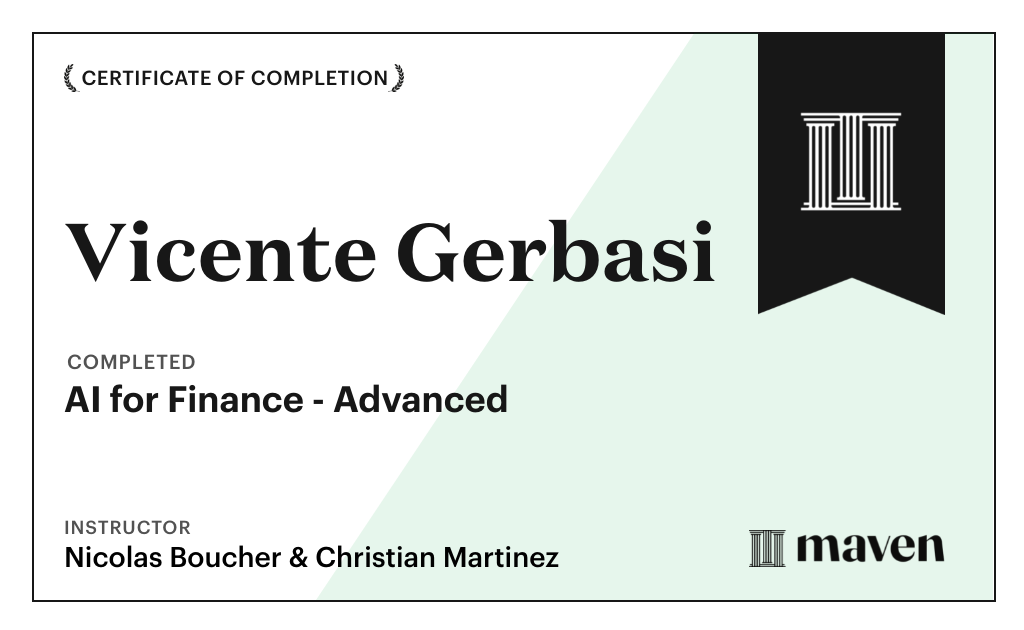 Certificate for AI for Finance - Advanced