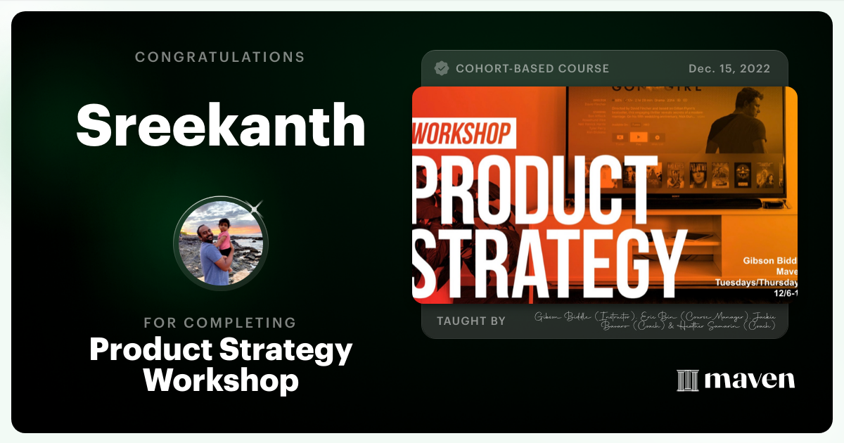 Certificate of Completion for Product Strategy Workshop 2022