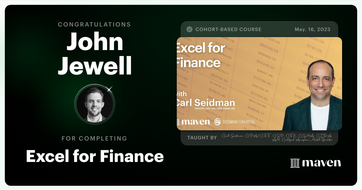 Certificate of Completion for Dynamic Excel for Finance