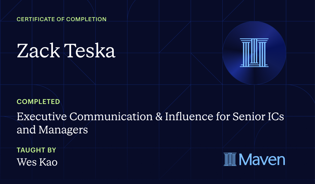 Certificate for Executive Communication & Influence for Senior ICs and Managers