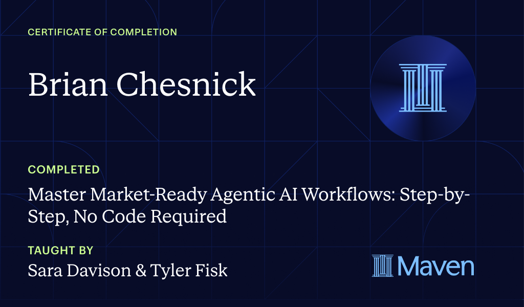Certificate for Master Market-Ready Agentic AI Workflows: Step-by-Step, No Code Required