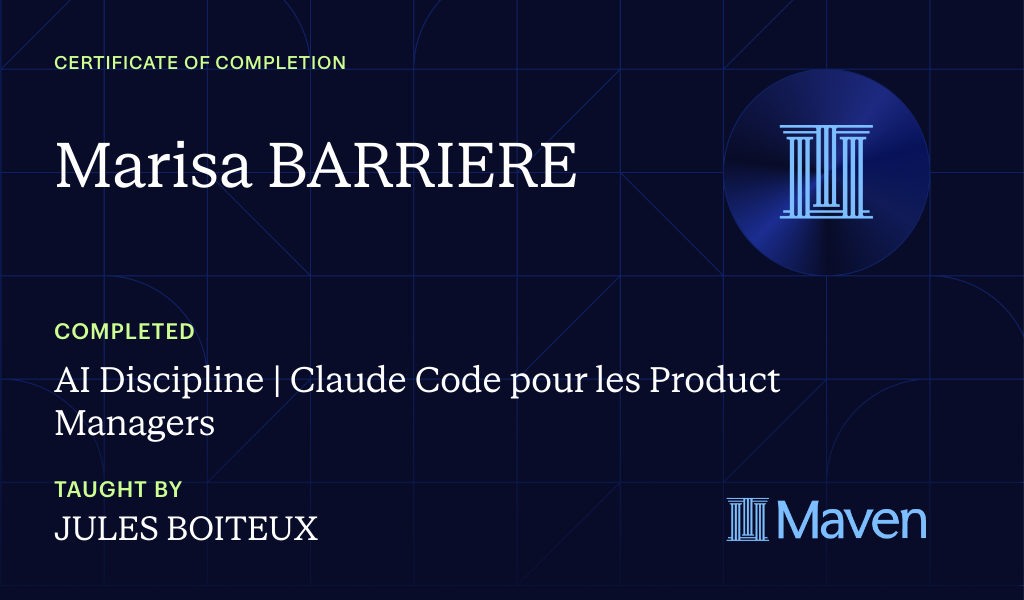 Certificate for 🇫🇷 Claude Code pour les Product Managers : de débutant à avancé