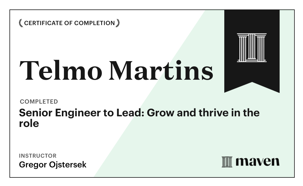 Certificate for Senior Engineer to Lead: Grow and thrive in the role