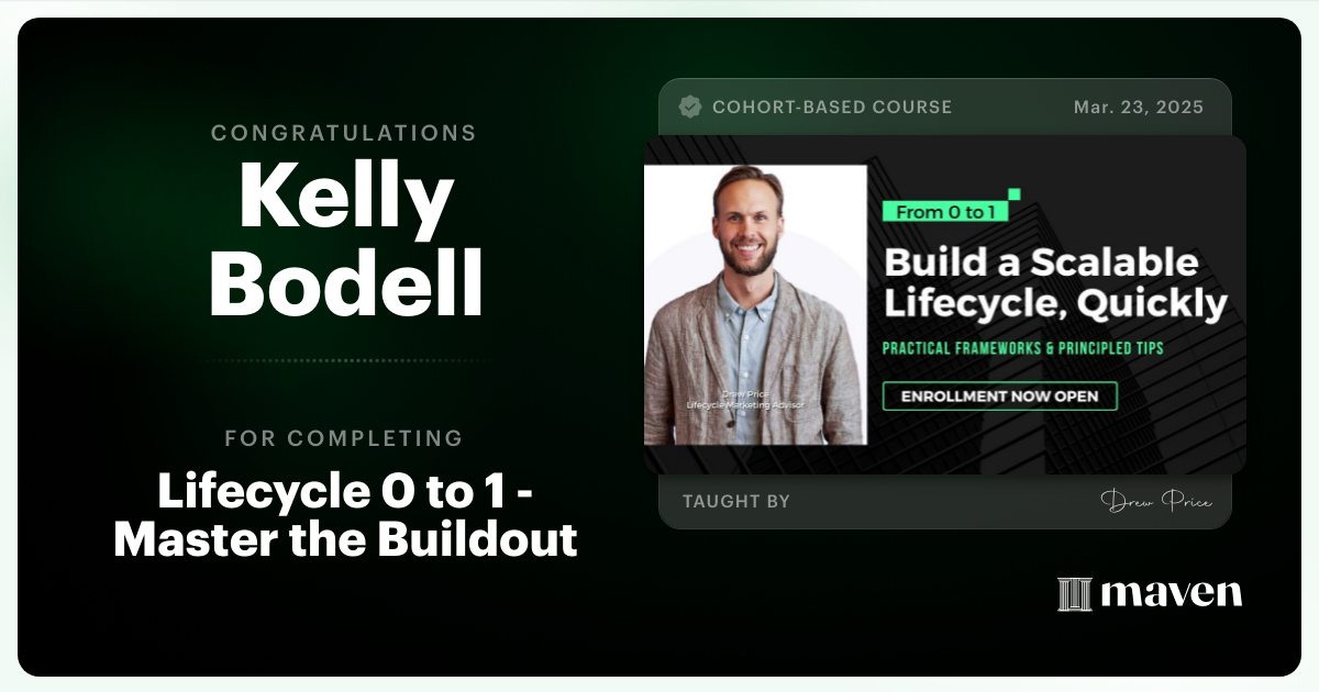 Certificate of Completion for Lifecycle 0 to 1 - Master the Buildout