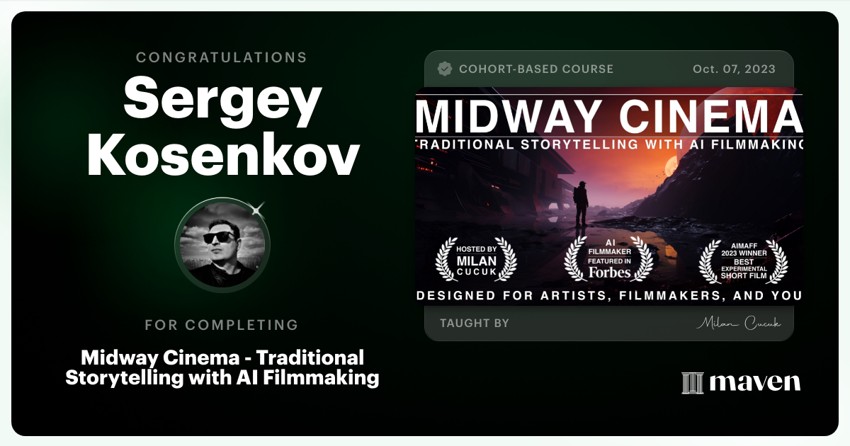 Certificate of Completion for Midway Cinema - Traditional Storytelling & Filmmaking with AI Tools