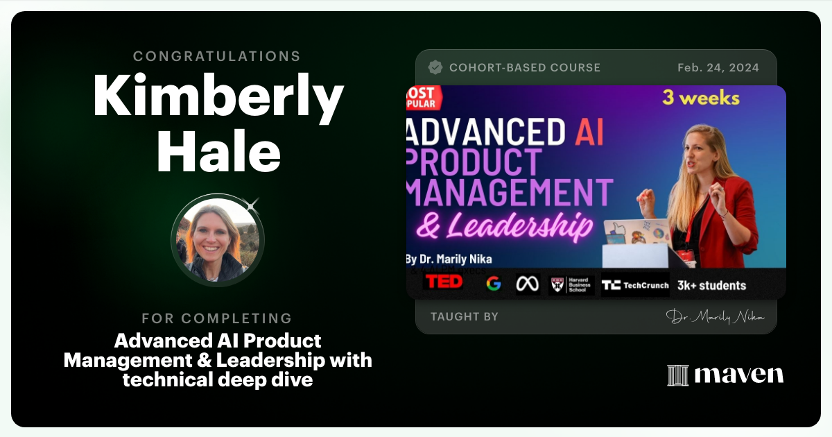 Certificate of Completion for Advanced AI Product Leadership Certification