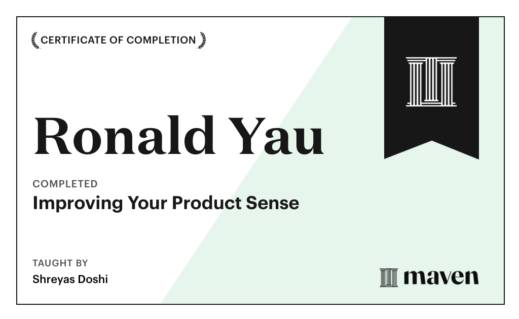 Certificate for World-class Product Sense in Practice