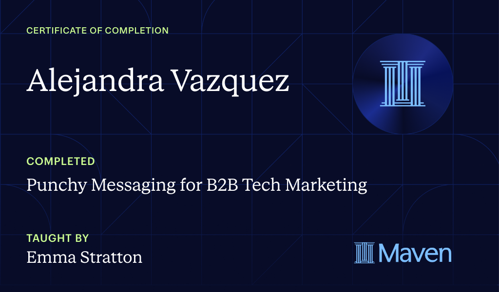 Certificate for Punchy Messaging for B2B Tech Marketing