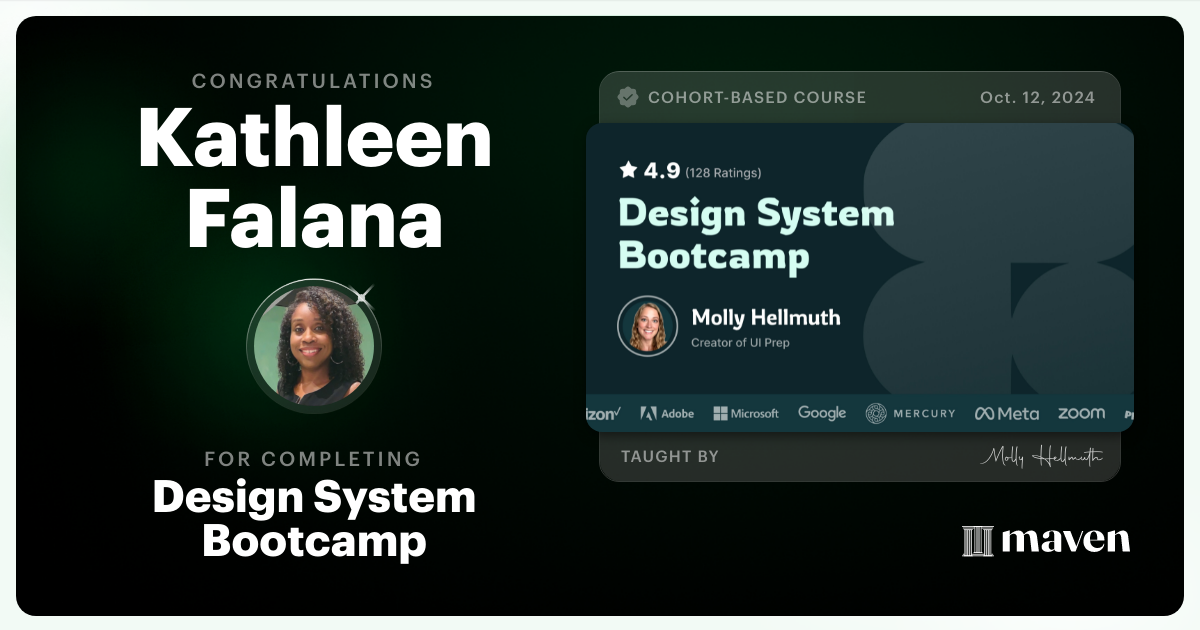 Certificate of Completion for Design System Bootcamp