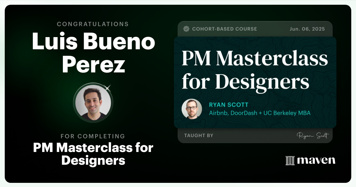 Certificate of Completion for PM Masterclass for Designers