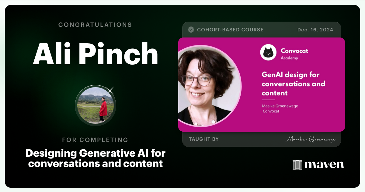 Certificate of Completion for Designing Generative AI for conversations and content