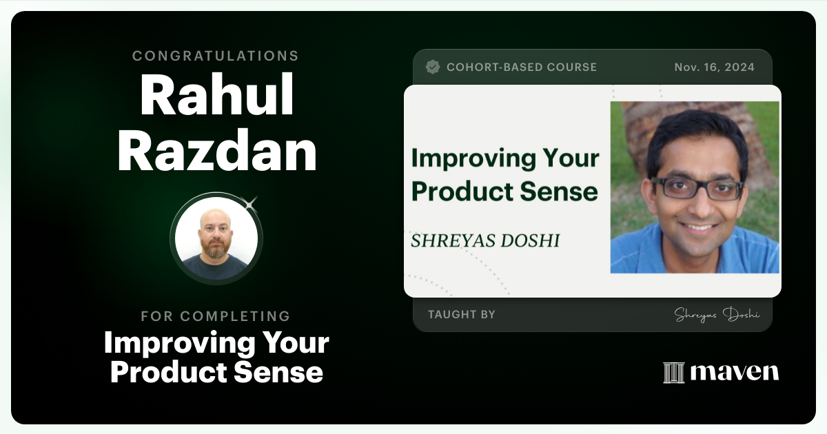 Certificate of Completion for World-class Product Sense in Practice