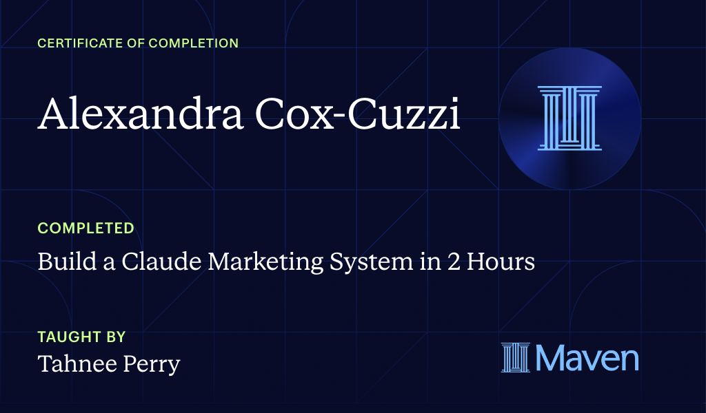 Certificate for Build a Claude Marketing System in 2 Hours