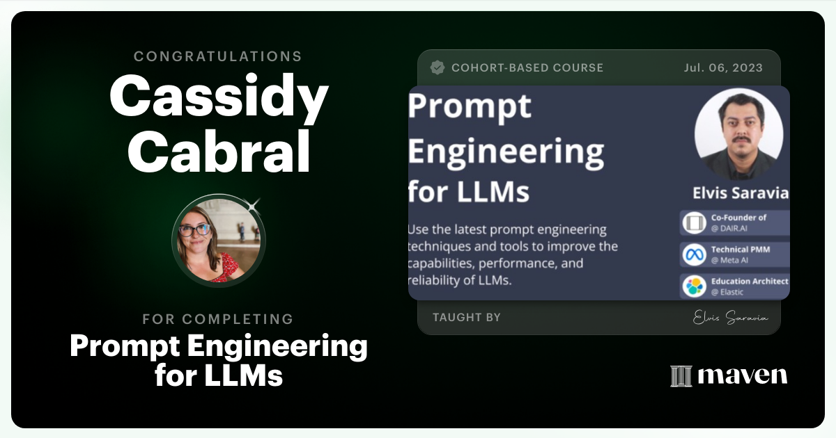 Certificate of Completion for Advanced Prompt Engineering for LLMs