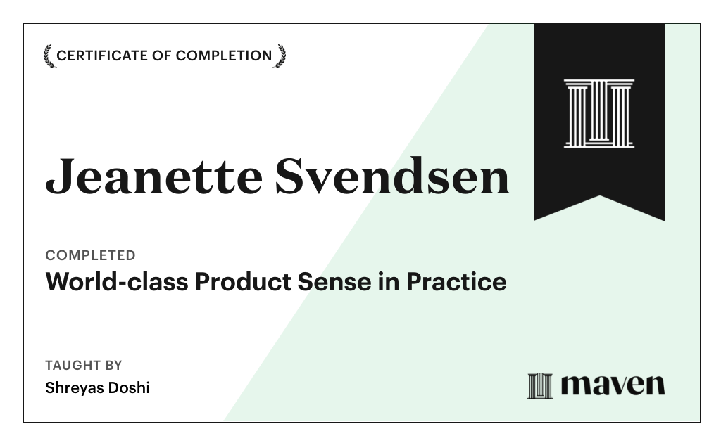 Certificate for World-class Product Sense in Practice