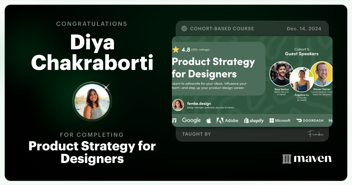 Certificate of Completion for Product Strategy for Designers