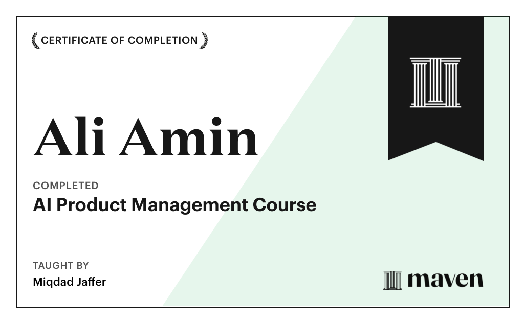 Certificate for AI Product Management Course