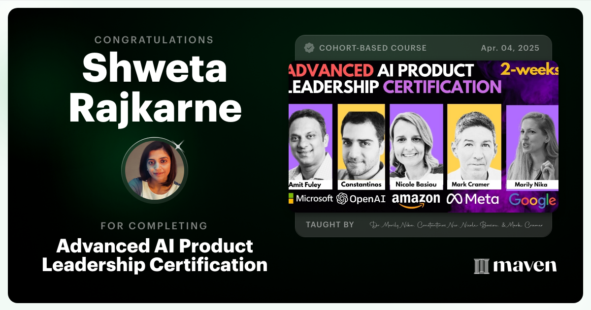 Certificate of Completion for Advanced AI Product Leadership Certification